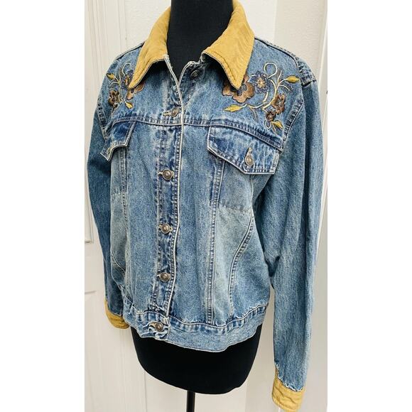 Vintage 1980’s Faded Glory Acid Washed Embroidered Denim Jacket Size Large - Picture 2 of 8